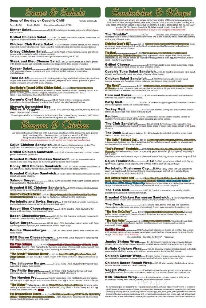Coaches Corner - Arnolds Park, IA menu_pic