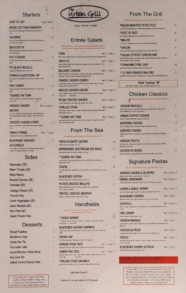 Urban Grill - Urbandale, IA menu_pic