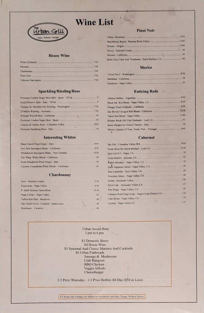 Urban Grill - Urbandale, IA menu_pic