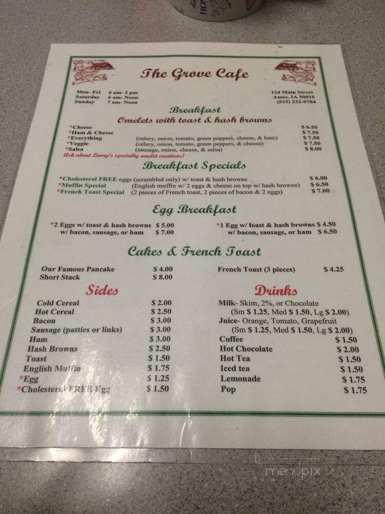 Grove Cafe - Ames, IA menu_pic