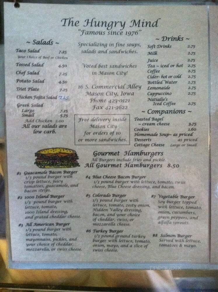 Hungry Mind - Mason City, IA menu_pic