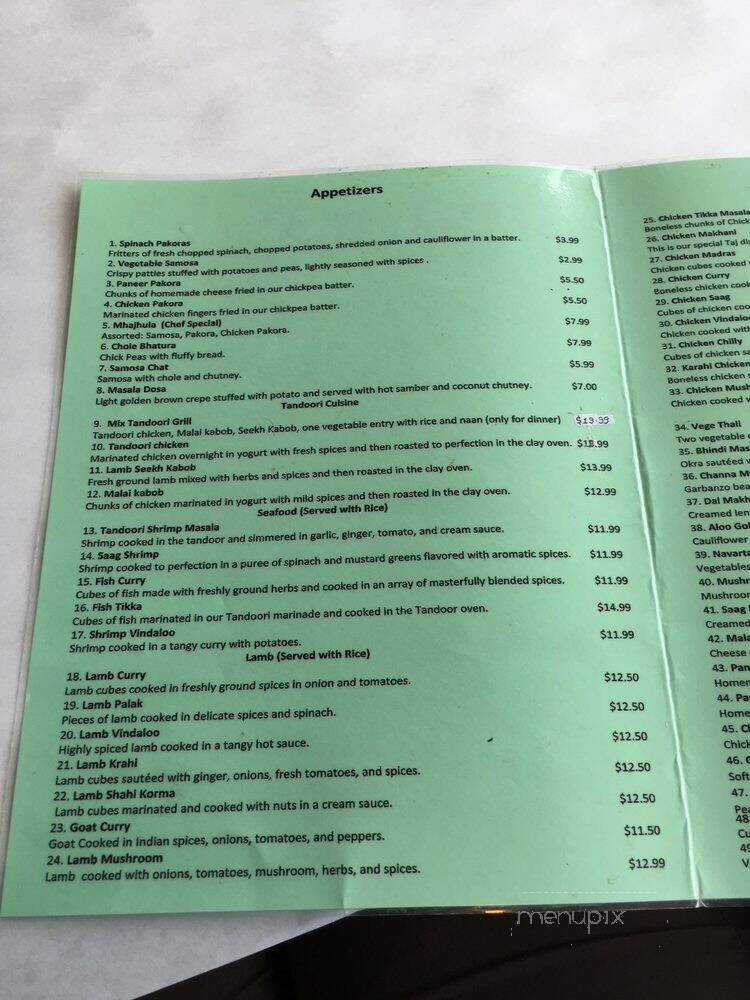 Taj Mahal Cuisine Of India - Cedar Rapids, IA menu_pic