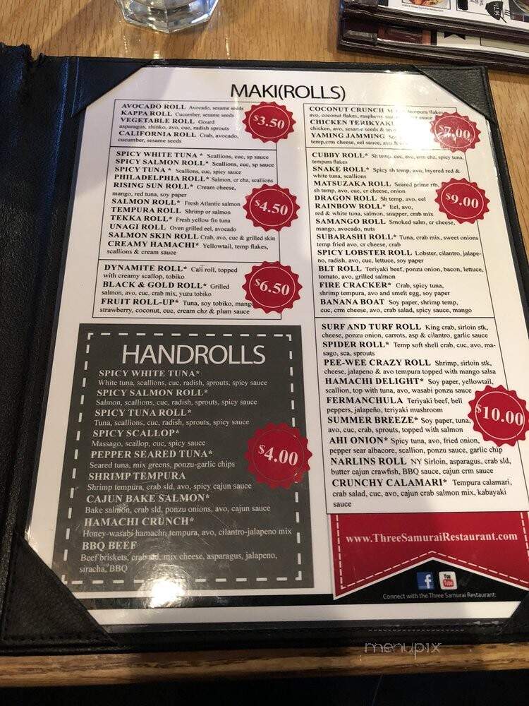 Three Samurai Japanese Restaurant - Coralville, IA menu_pic