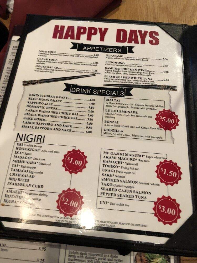 Three Samurai Japanese Restaurant - Coralville, IA menu_pic