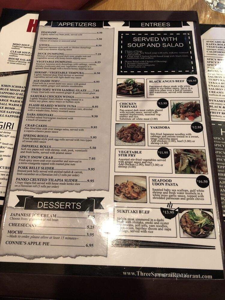 Three Samurai Japanese Restaurant - Coralville, IA menu_pic