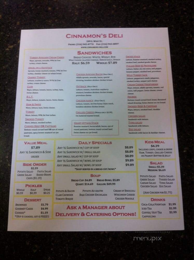 Cinnamon's Deli - Wichita, KS menu_pic