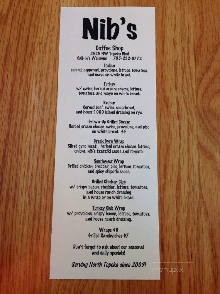 Nib's House Of Coffee - Topeka, KS menu_pic