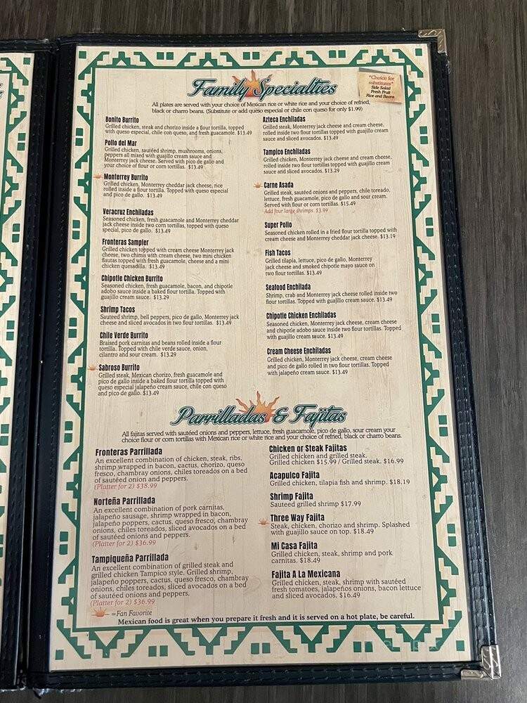 Fronteras Mexican Restaurant - Shawnee Mission, KS menu_pic