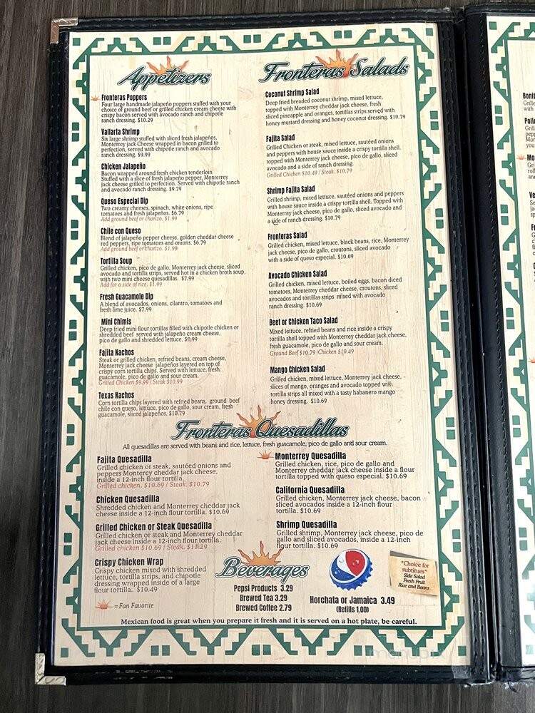 Fronteras Mexican Restaurant - Shawnee Mission, KS menu_pic