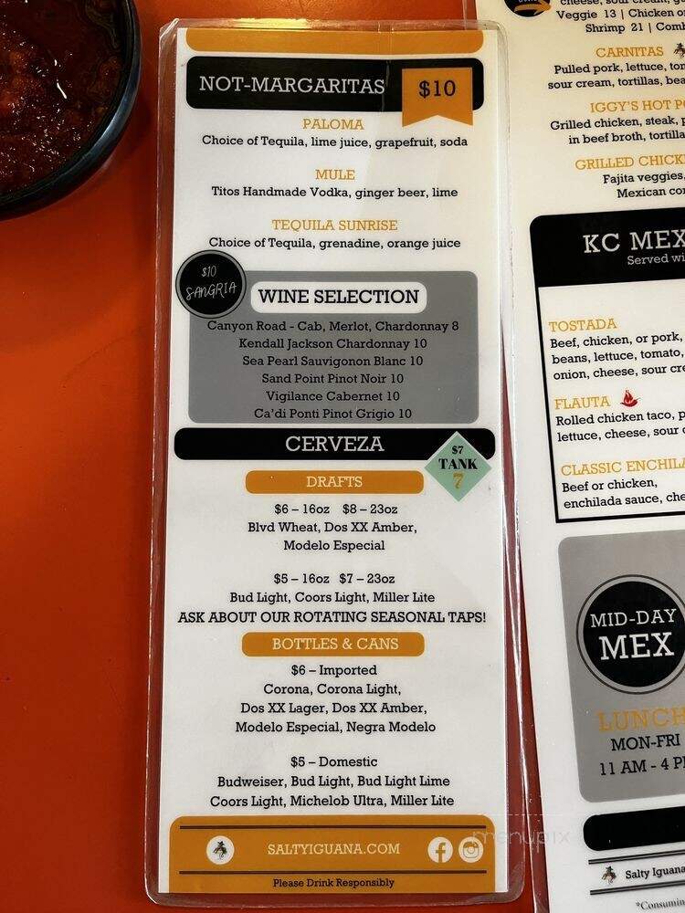 Salty Iguana - Prairie Village, KS menu_pic