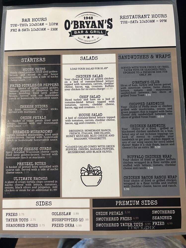 O'Bryan Bar & Grill - Owensboro, KY menu_pic
