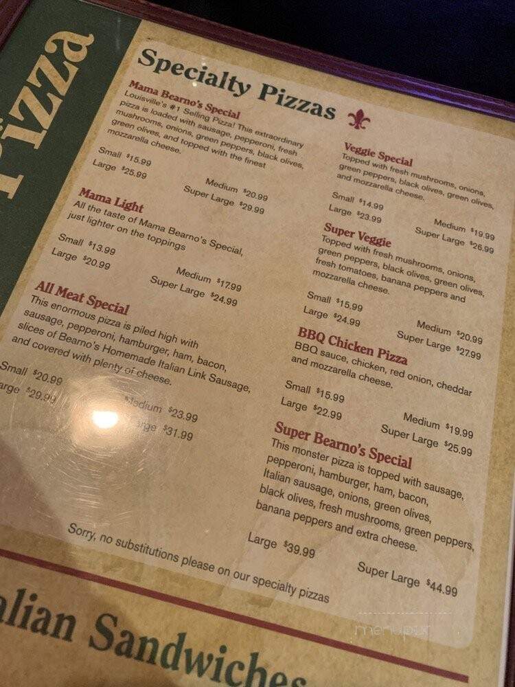 Bearno's By The Bridge - Louisville, KY menu_pic