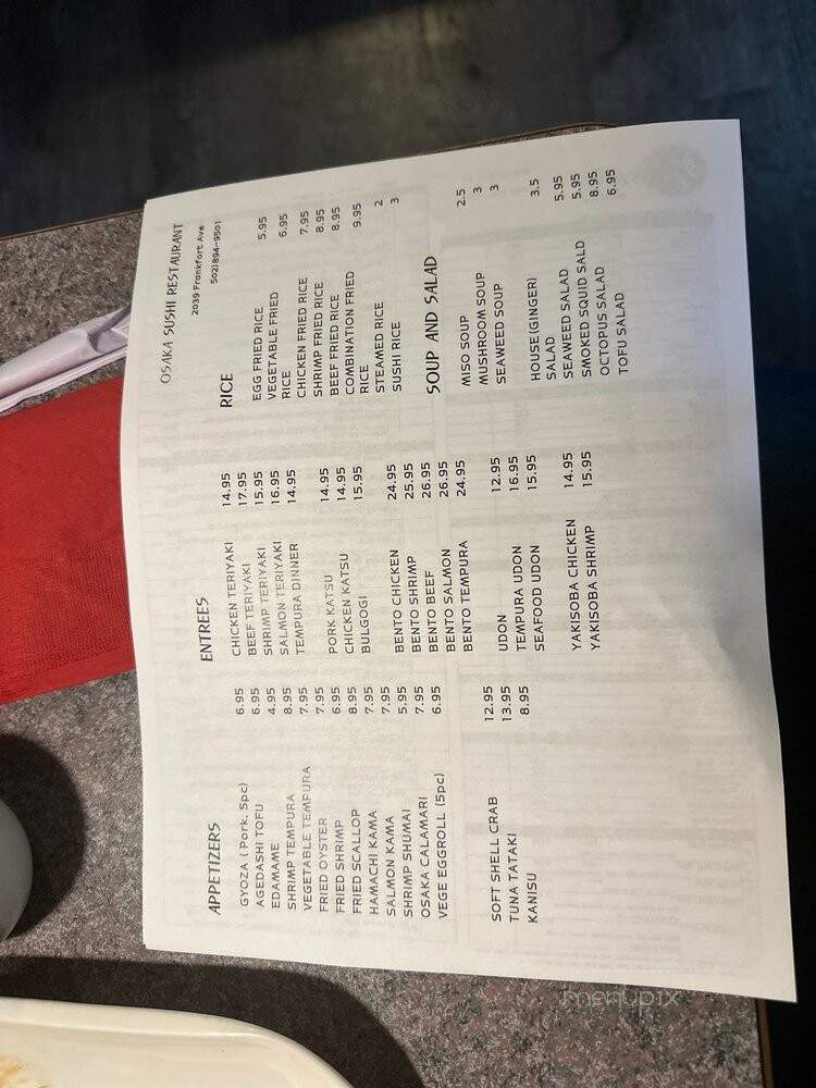 Osaka Sushi & Japanese Cuisine - Louisville, KY menu_pic