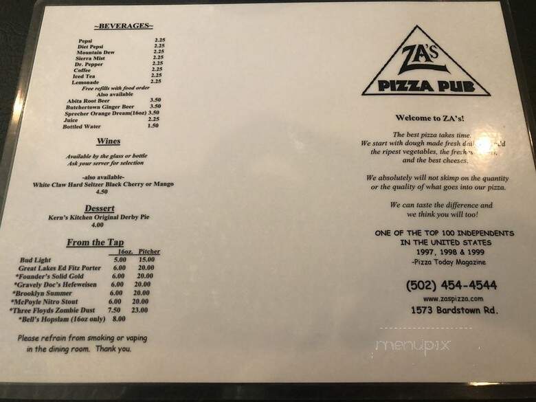 Za's Pizza Pub - Louisville, KY menu_pic