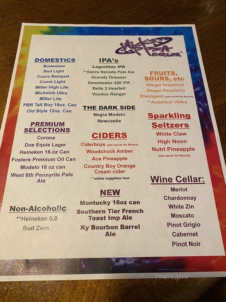Wicks Pizza Baxter - Louisville, KY menu_pic