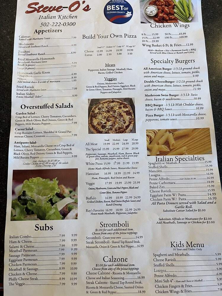 Steveo's Italian Kitchen - La Grange, KY menu_pic