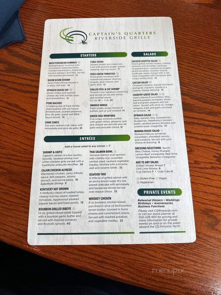 Captain's Quarters - Prospect, KY menu_pic