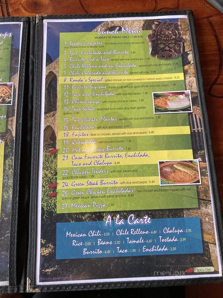 Casa Fiesta - Frankfort, KY menu_pic