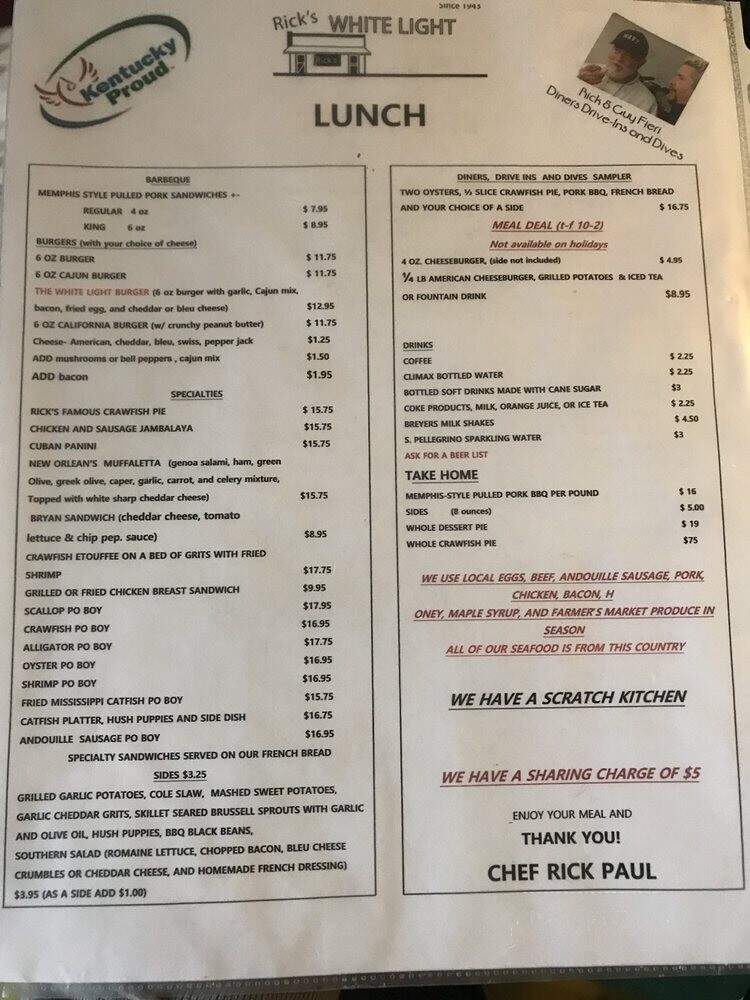 White Light Diner - Frankfort, KY menu_pic