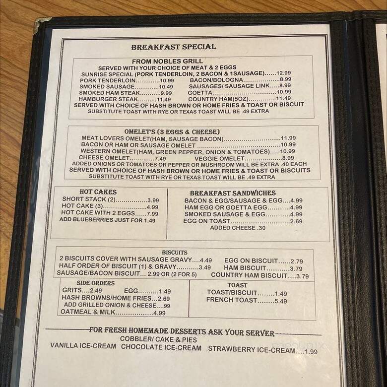 Noble's Restaurant and Truck Stop - Williamstown, KY menu_pic