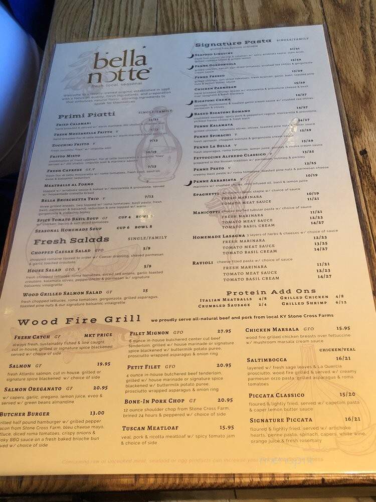 Bella Notte - Lexington, KY menu_pic