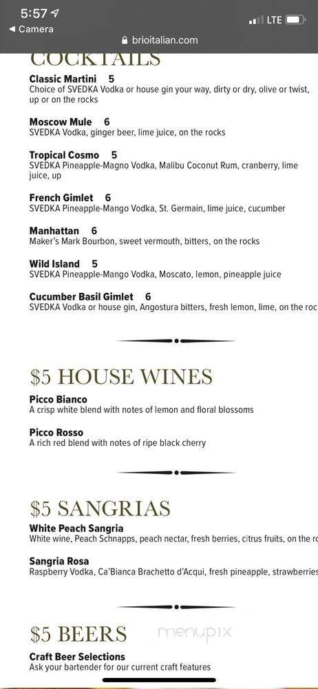 Brio Tuscan Grill - Newport, KY menu_pic