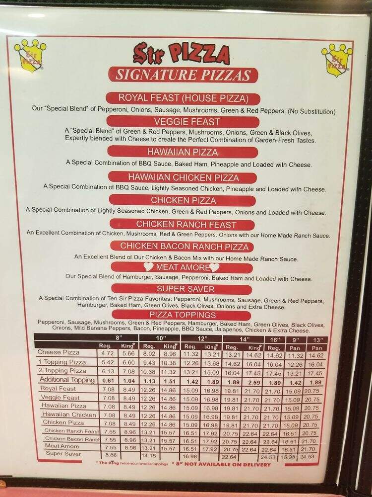 Sir Pizza - Lexington, KY menu_pic
