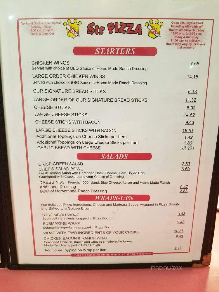 Sir Pizza - Lexington, KY menu_pic