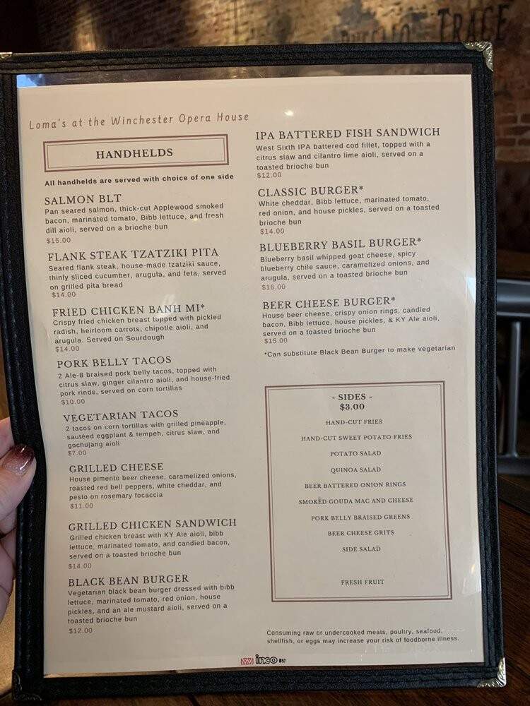 Winchester Opera House - Winchester, KY menu_pic