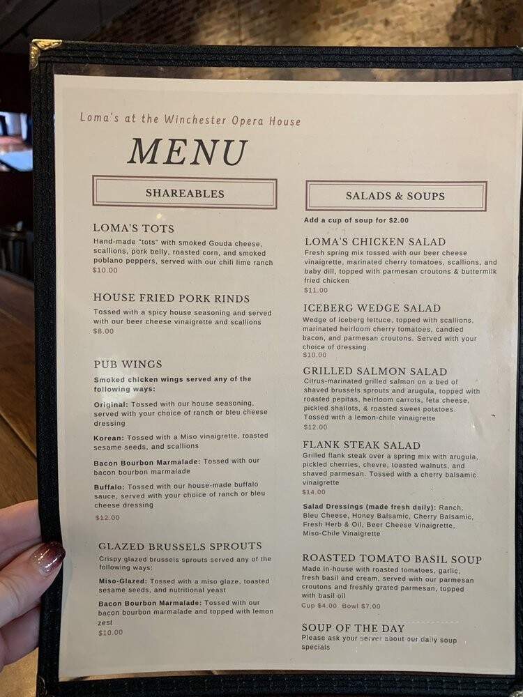 Winchester Opera House - Winchester, KY menu_pic