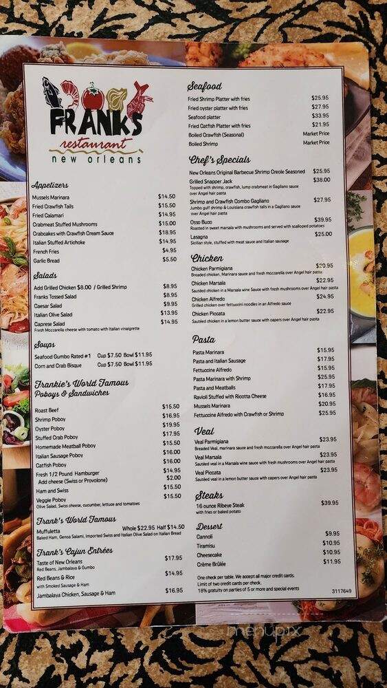 Frank's Restaurant - New Orleans, LA menu_pic