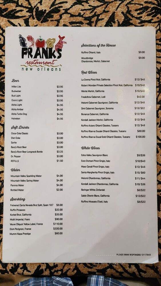 Frank's Restaurant - New Orleans, LA menu_pic
