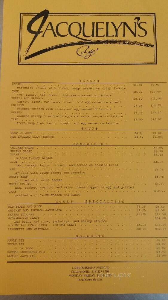 Jacquelyn's Cafe - Shreveport, LA menu_pic