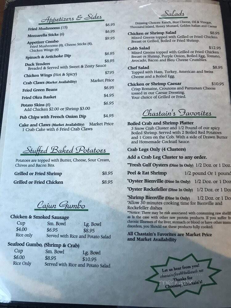 Chastain's Food & Spirits - Lake Charles, LA menu_pic