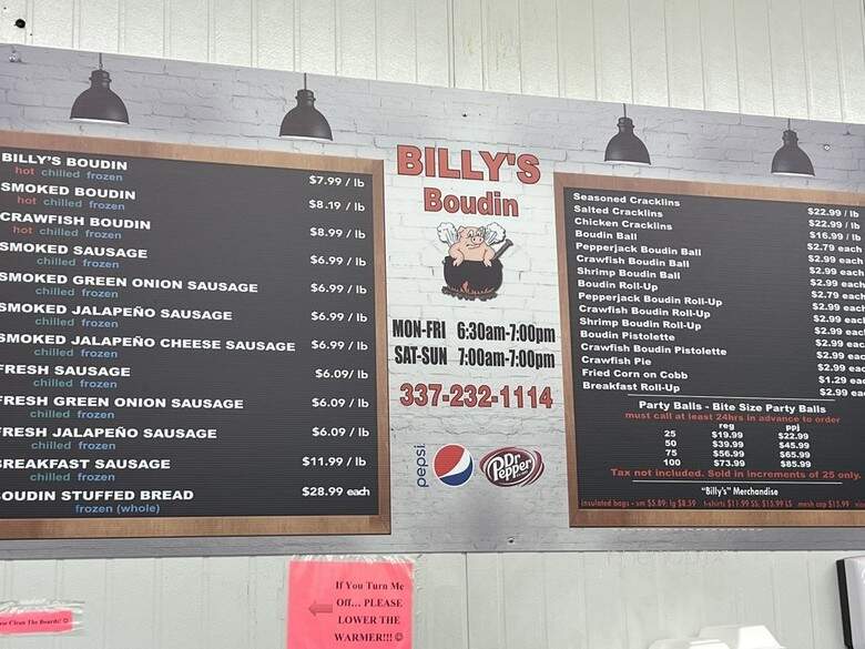 Billy's Boudin Hut - Lake Charles, LA menu_pic