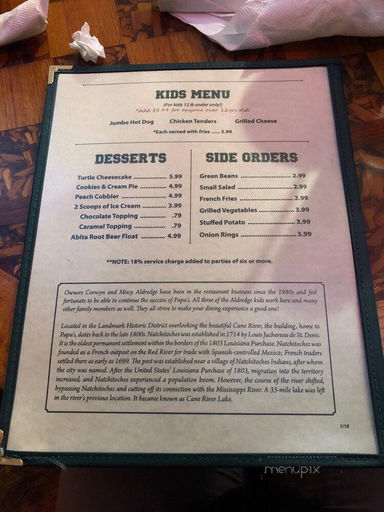 Papa's Bar & Grill - Natchitoches, LA menu_pic