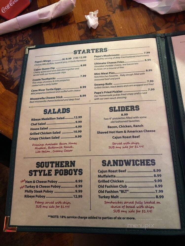 Papa's Bar & Grill - Natchitoches, LA menu_pic
