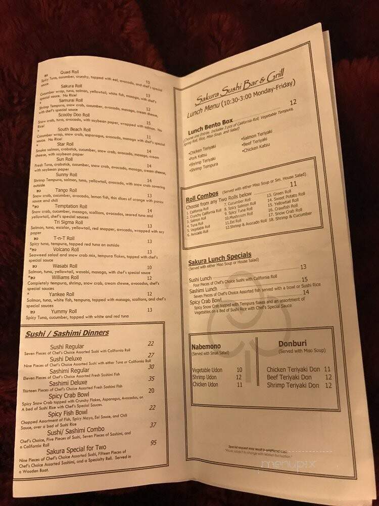 Sakura Sushi Bar & Grill - Lafayette, LA menu_pic