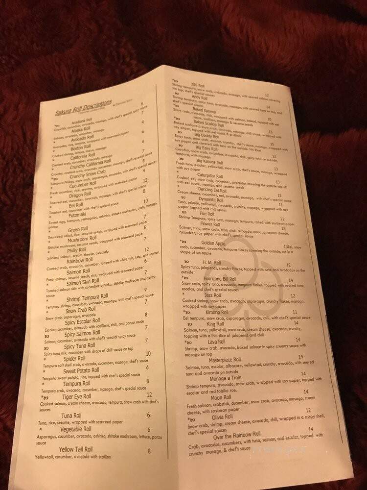 Sakura Sushi Bar & Grill - Lafayette, LA menu_pic