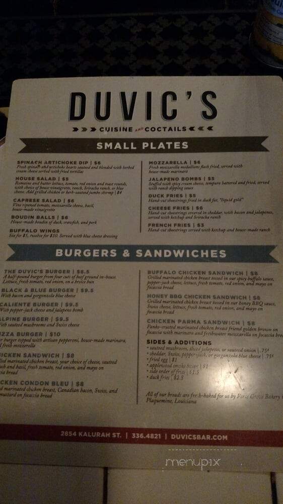 Duvic's - Baton Rouge, LA menu_pic