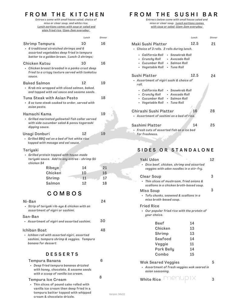 Ichiban Sushi Bar & Japanese - Baton Rouge, LA menu_pic