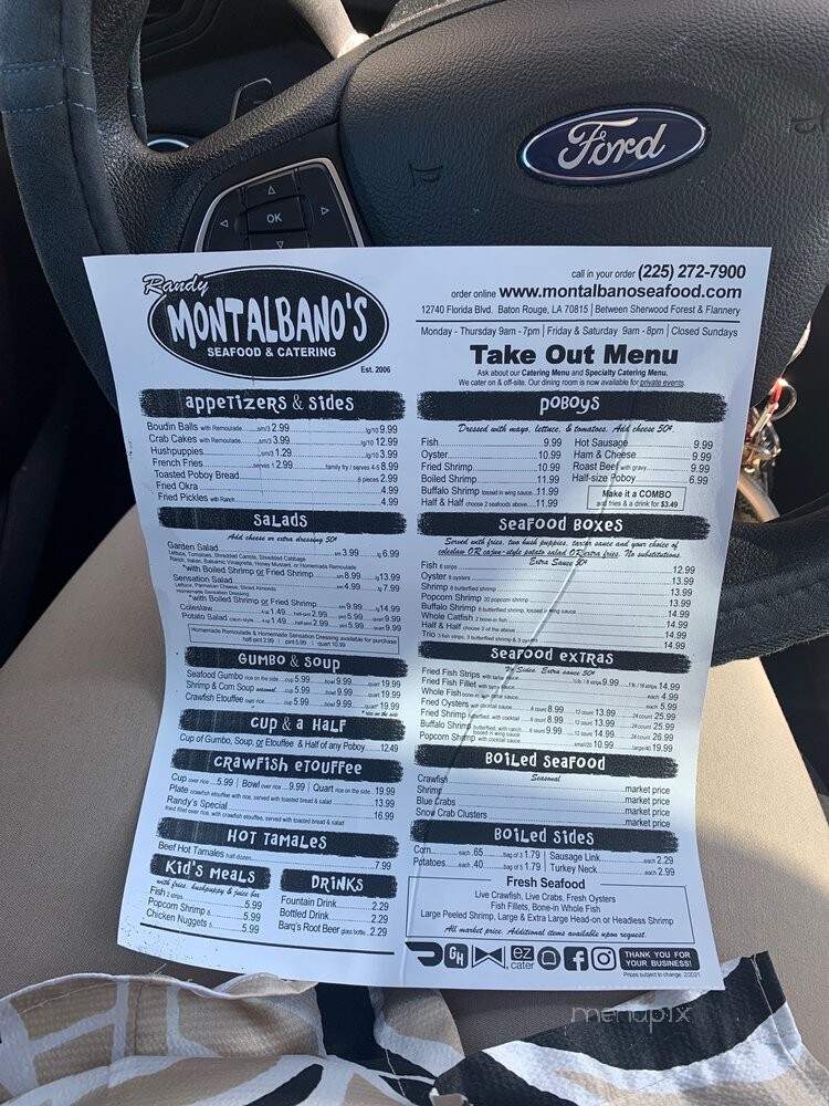 Montalbano's Seafood & Catering - Baton Rouge, LA menu_pic
