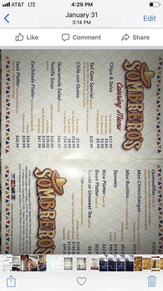 Los Sombreros Mexican Restaurant - Walker, LA menu_pic
