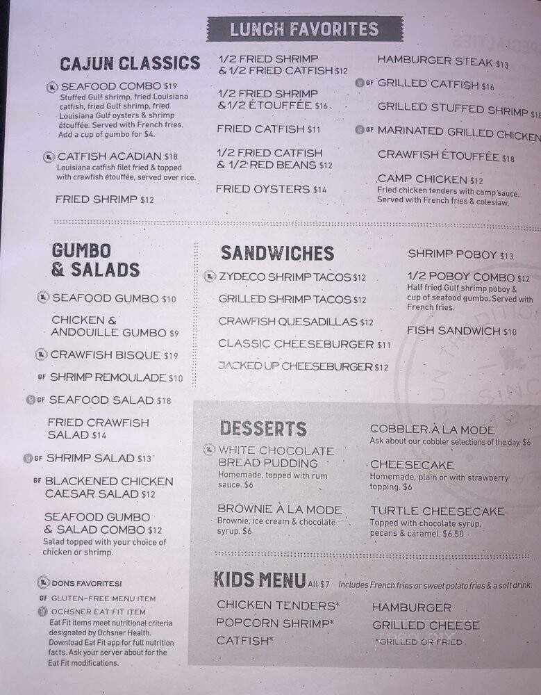 Don's Seafood Hut - Metairie, LA menu_pic