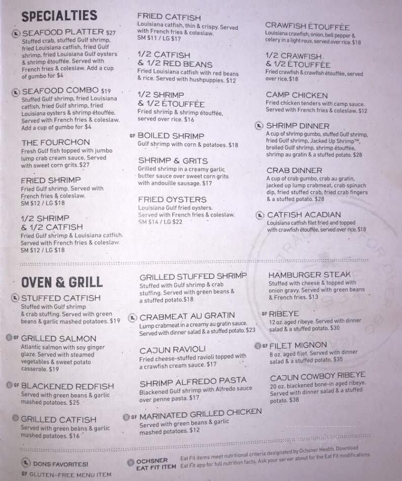 Don's Seafood Hut - Metairie, LA menu_pic