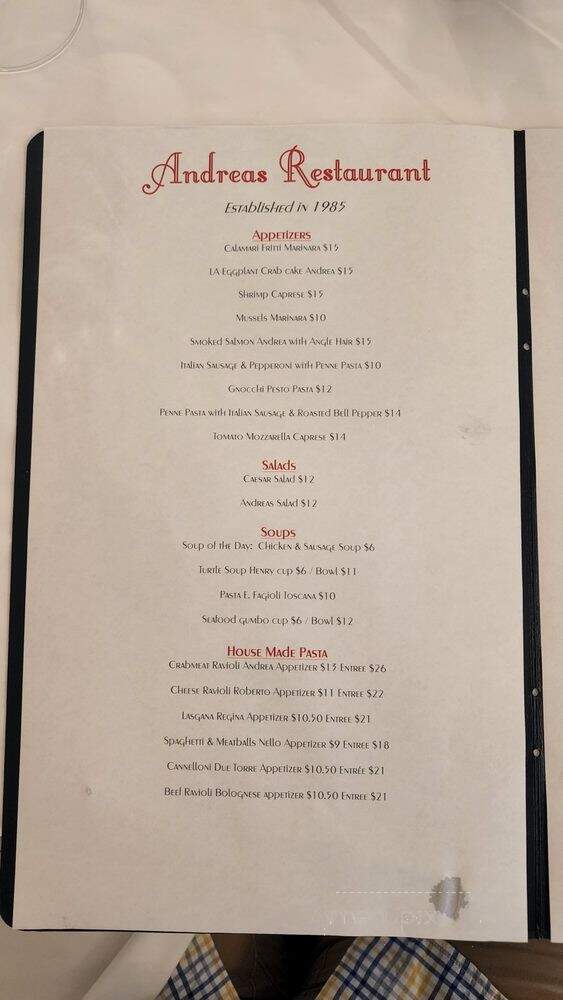Andrea's Restaurant - Metairie, LA menu_pic