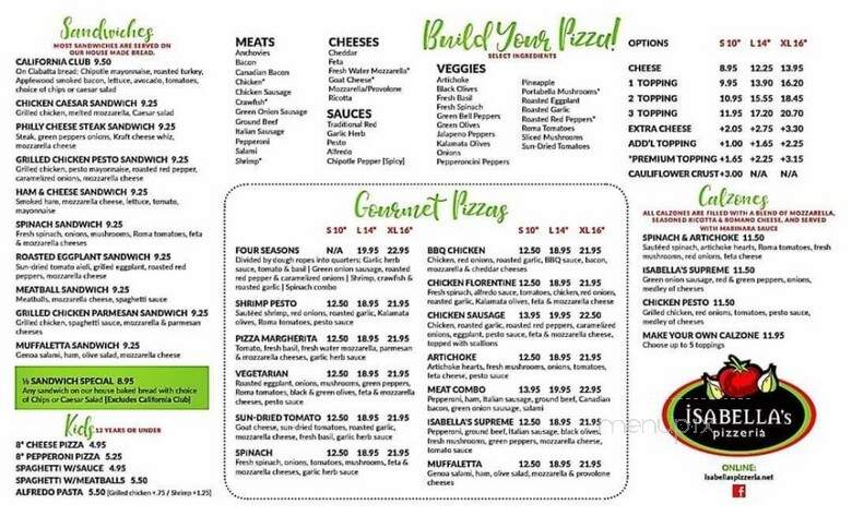 Isabella's Pizzeria - Covington, LA menu_pic