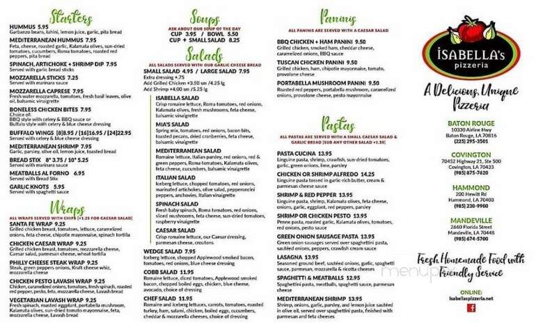 Isabella's Pizzeria - Covington, LA menu_pic