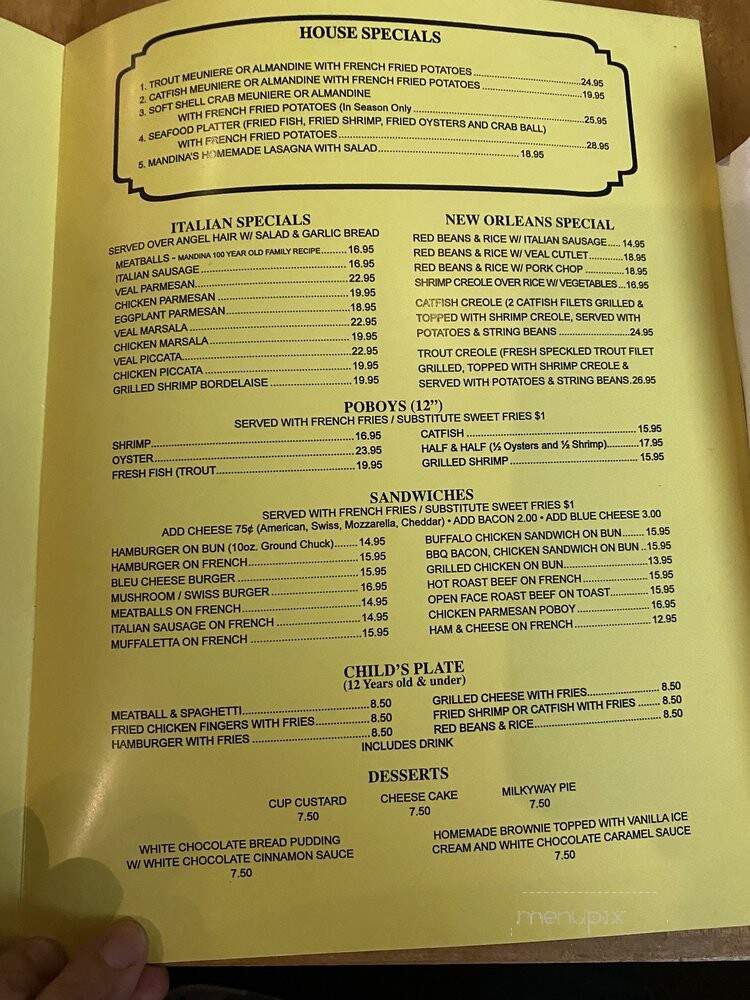Mandinas Restaurant - Mandeville, LA menu_pic