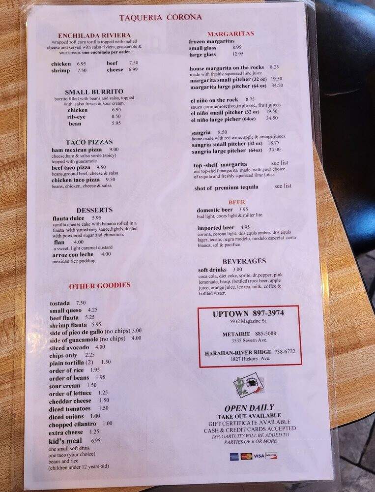 Taqueria Corona - New Orleans, LA menu_pic